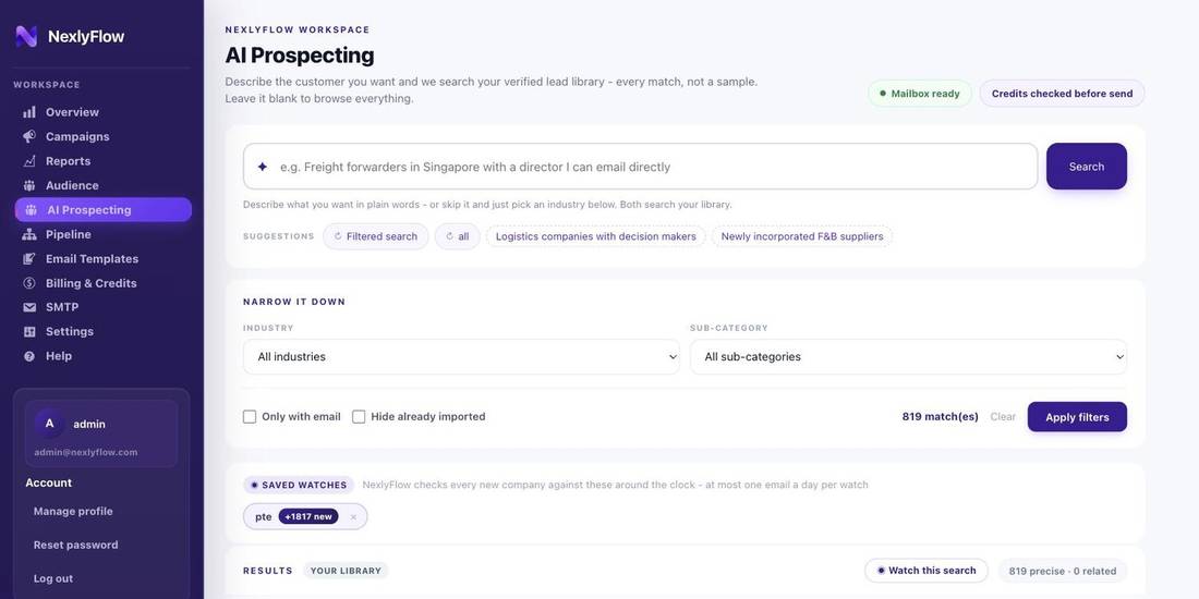 Step 1 - AI Prospecting search results