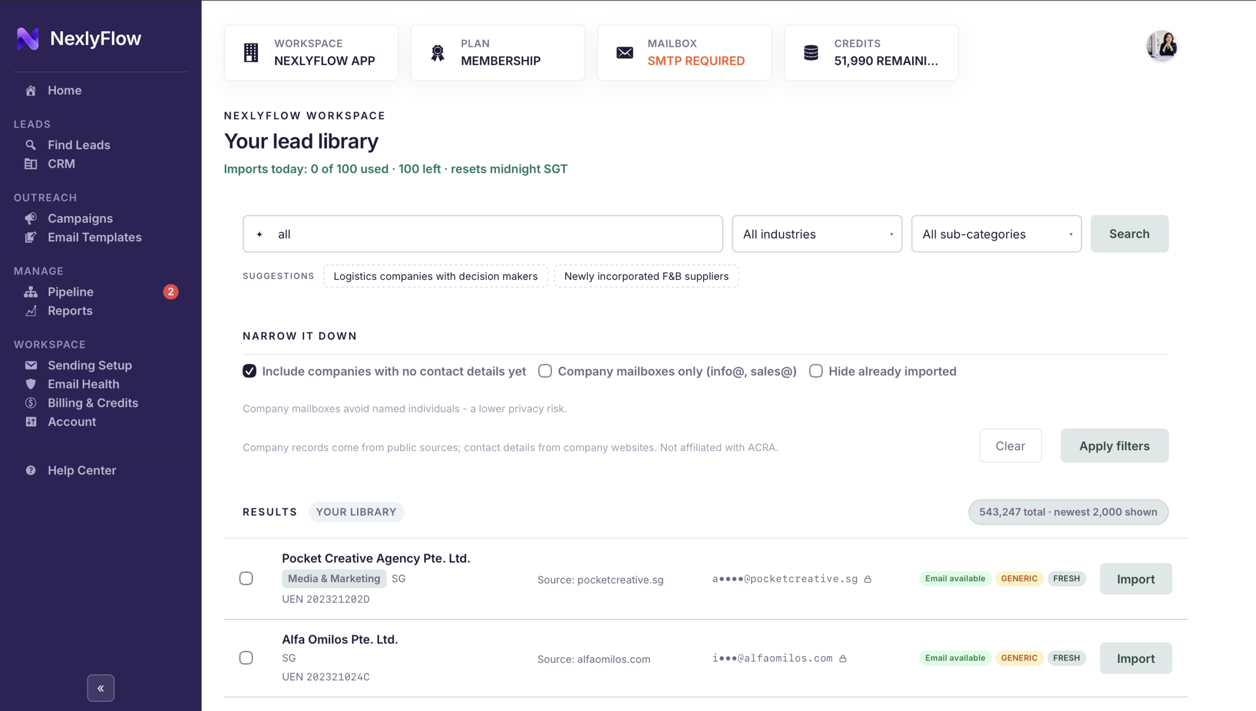 Step 1 - AI Prospecting search results